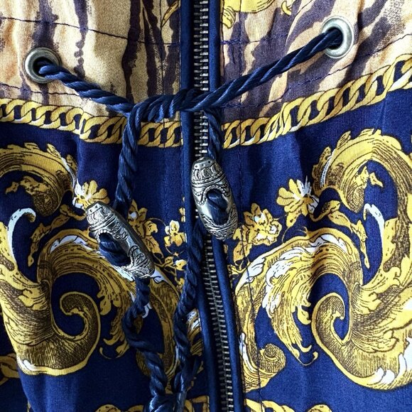 EAST WEST Womens M Vintage Windbreaker Jacket Blue Gold Drawstring Waist 80s 90s - Picture 6 of 13